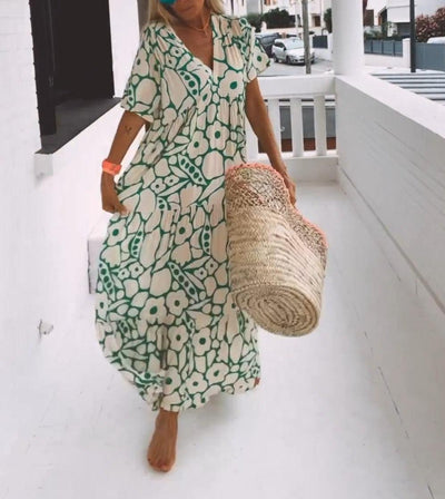 Cassandre™ | Robe longue verte à manches courtes