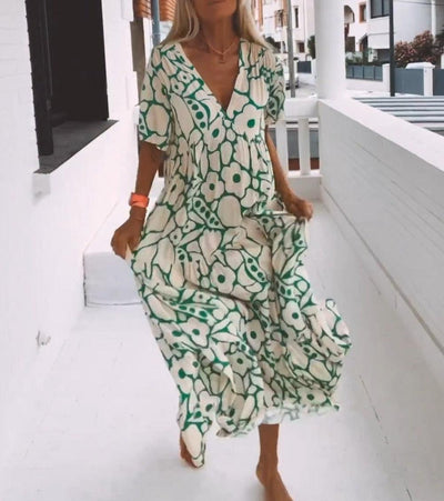 Cassandre™ | Robe longue verte à manches courtes