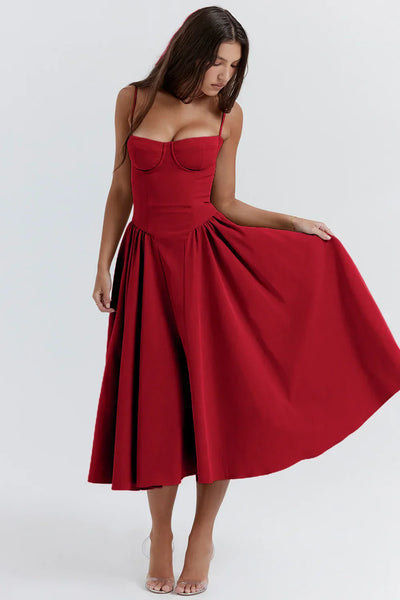 Carmen™ | Robe midi sans manches avec coupe corset