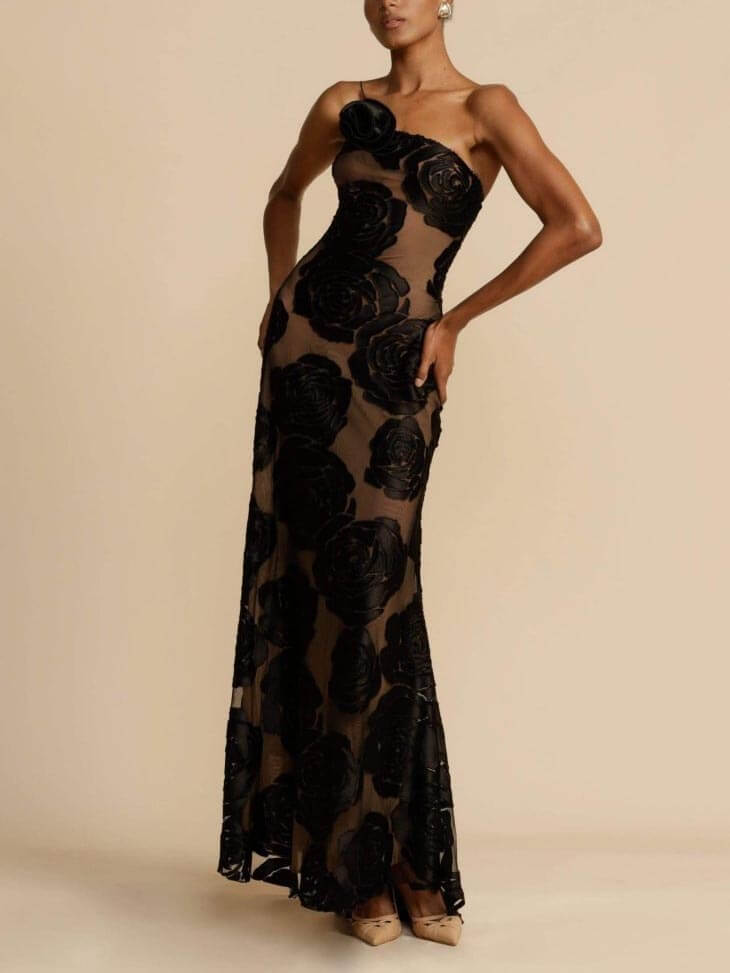 Ludmila™ | Elegante maxi abito floreale nero trasparente