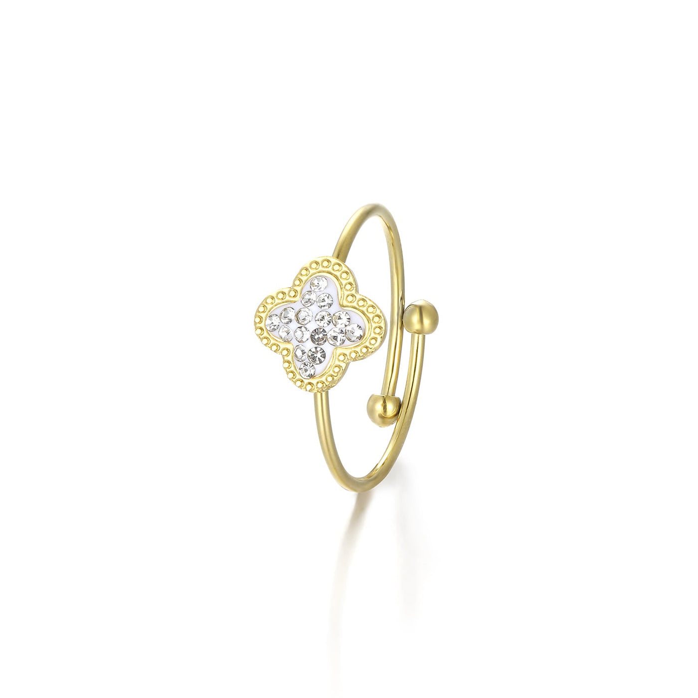 Ring Kleeblatt mit Strass Gold