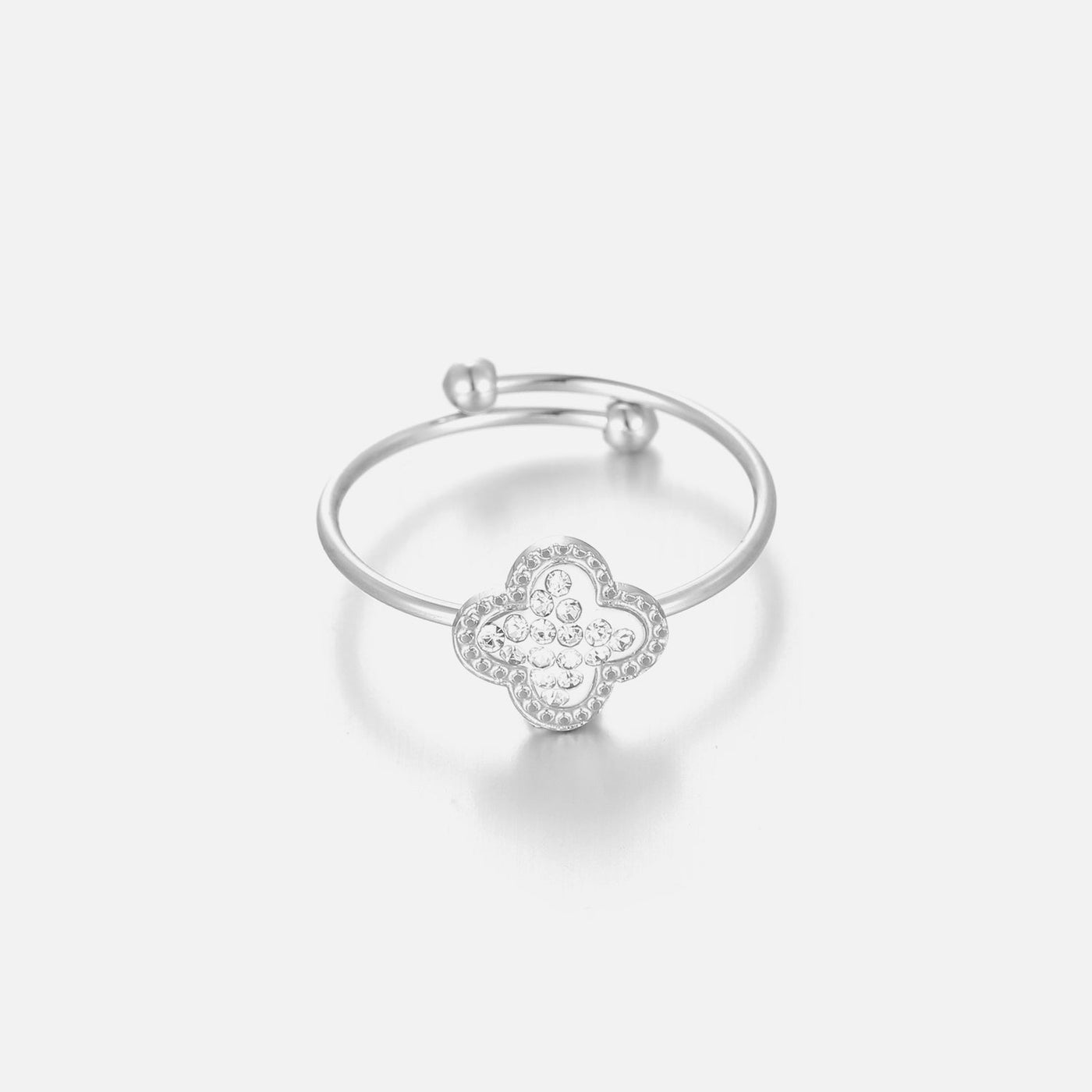 Ring Kleeblatt mit Strass Silber