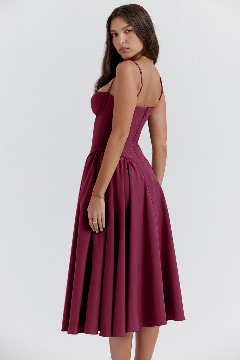 Carmen™ | Robe midi sans manches avec coupe corset