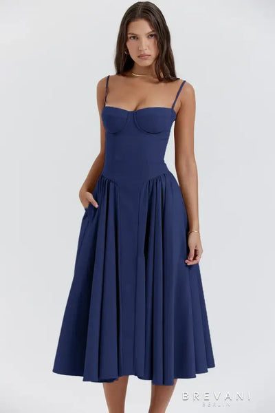 Acantha™ | Robe midi sans manches avec corset - Coupe attractive