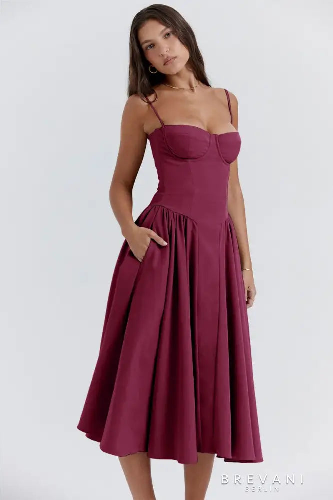 Acantha™ | Robe midi sans manches avec corset - Coupe attractive