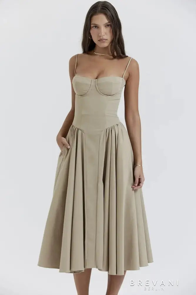 Acantha™ | Robe midi sans manches avec corset - Coupe attractive