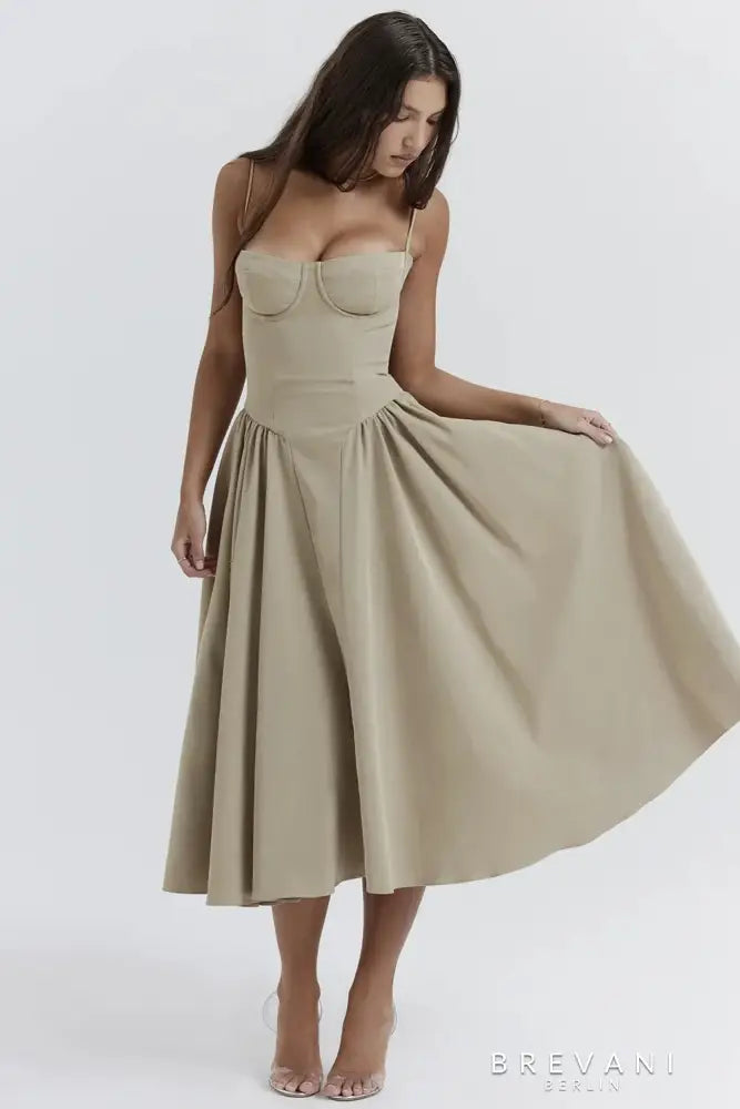 Acantha™ | Robe midi sans manches avec corset - Coupe attractive