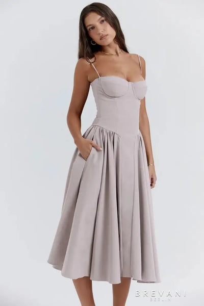 Acantha™ | Robe midi sans manches avec corset - Coupe attractive