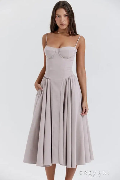 Acantha™ | Robe midi sans manches avec corset - Coupe attractive