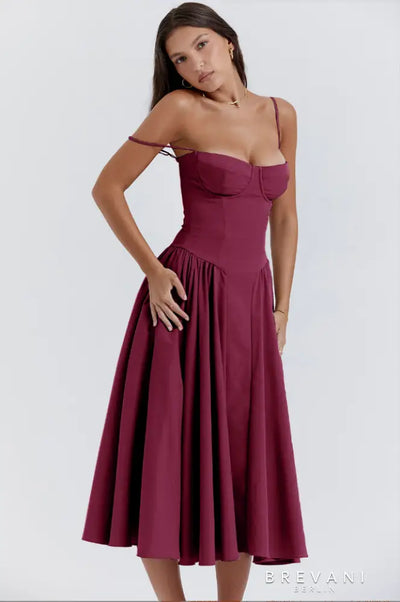 Acantha™ | Robe midi sans manches avec corset - Coupe attractive