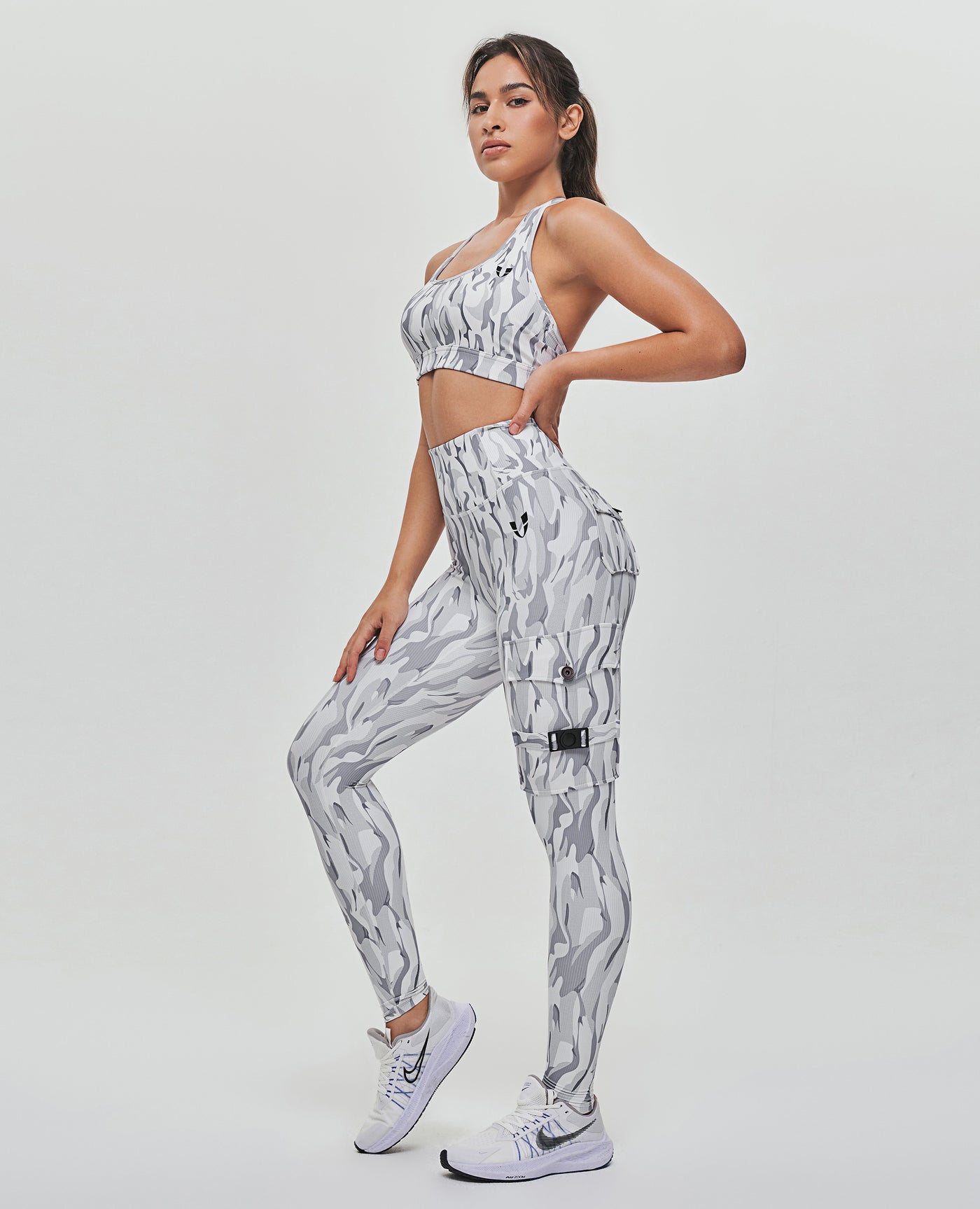 Cargo Fitness Leggings - Weißes Tarnmuster