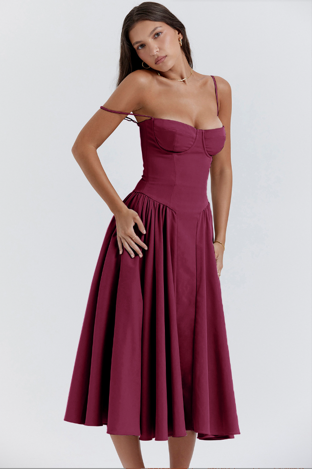 Carmen™ | Robe midi sans manches avec coupe corset