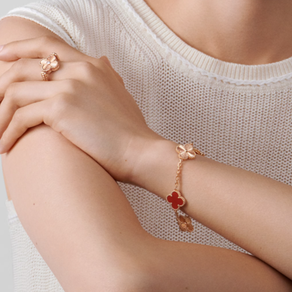 Bracelet Ambre - Or Rose / Motif Rouge